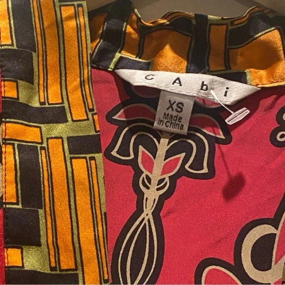 CAbi Colorful Silk Dress XS Abstract Print Statement Mini - Picture 3 of 4